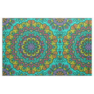 Tecido Boêmia Mandala Jewel Tone Desenhada Colorida
