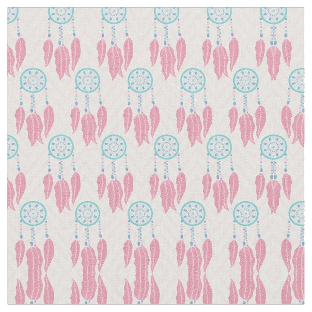 Tecido Bohemian Teal Pink Beaded Dreamcatcher Chevron (Detalhe)