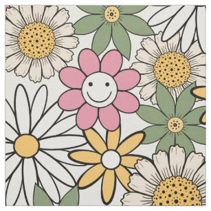 Tecido Boho Daisy Flowers 70s Groovy Floral
