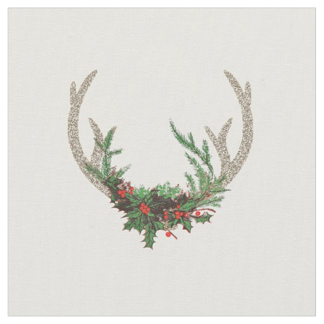 Tecido Boho Deer Antlers | Floral Russo de Natal Vermelho (Detalhe)
