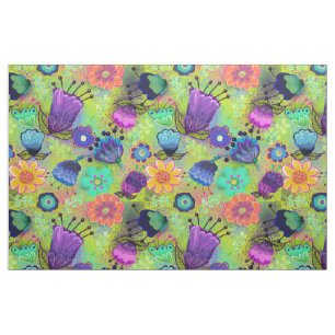 Tecido Boho Flores no Peridot Green