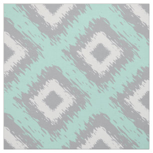 Tecido Boho Ikat Tribal Pattern Aqua Cinza Diamond Impres