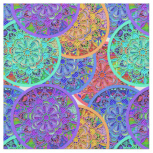 Tecido Boho Mandalas   Padrões de círculo coloridos