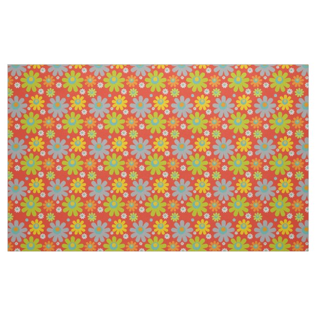 Tecido Boho Multicolor Daisies em Laranja (Fat Quarter)
