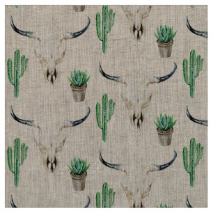 Tecido Boho Rustic Skull Cactus Patternado