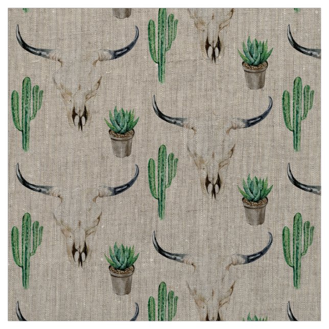 Tecido Boho Rustic Skull Cactus Patternado (Modelo)