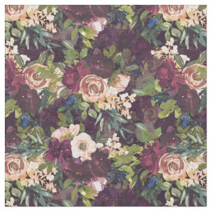 Tecido Boho Watercolor Floral Patterno - Borgonha