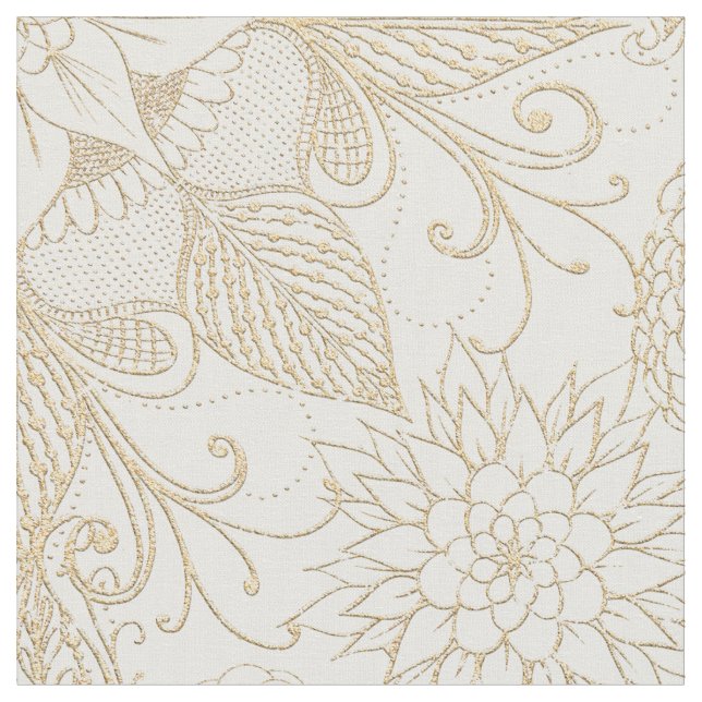 Tecido Boho White Dourado Floral Feather Dreamcatcher (Detalhe)