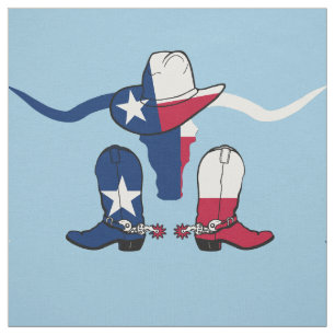 Tecido Boi da bandeira de Texas, botas e chapéu de