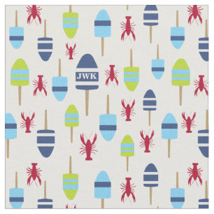 Tecido Bóia náutica e lagosta do tema monogrammed