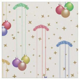 Tecido Bolas de Natal coloridas, estrelas douradas