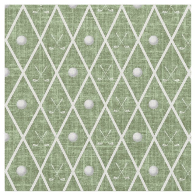 Tecido Bolas e tacos de golfe Argyle em Pickle Green (Detalhe)