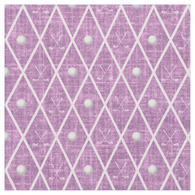 Tecido Bolas e tacos de golfe Argyle em rosa claro roxo (Detalhe)