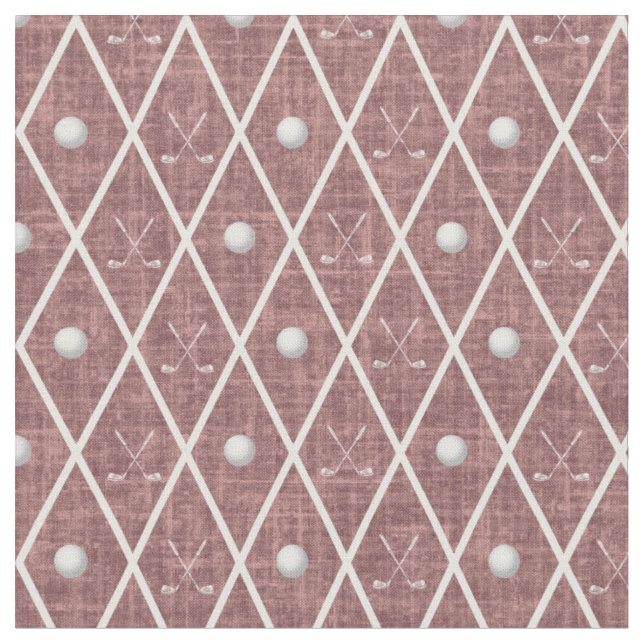 Tecido Bolas e tacos de golfe Argyle em rosa Rosewood (Detalhe)