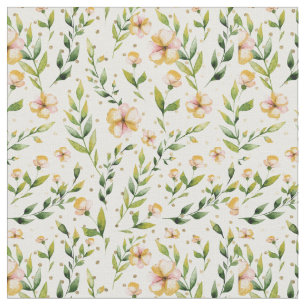 Tecido bolinhas florais amarelas da mostarda verde-flores