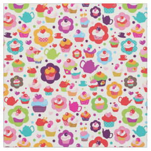 Tecido Bolo bonito do copo e pote do chá