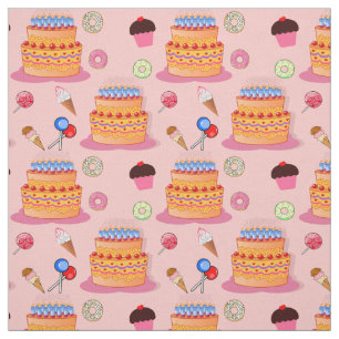 Tecido Bolo, Gelado, Lollipop, Cupcakes Padrão