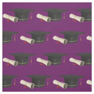 Tecido Boné de formatura e Diploma em Roxo