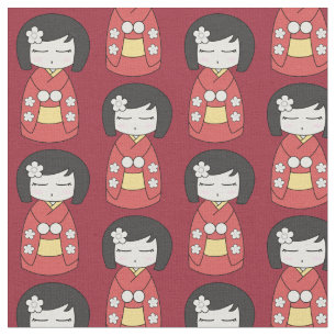 Tecido Boneca vermelha de Kokeshi