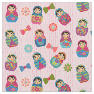 Tecido Bonecas russas Matryoshka em fundo rosa