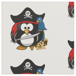 Tecido Bonita Cartoon Pirate Penguin com papagaio