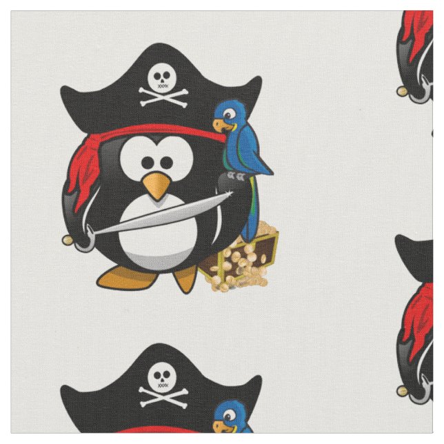 Tecido Bonita Cartoon Pirate Penguin com papagaio (Detalhe)