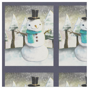 Tecido Bonito boneco de neve em cena de Natal