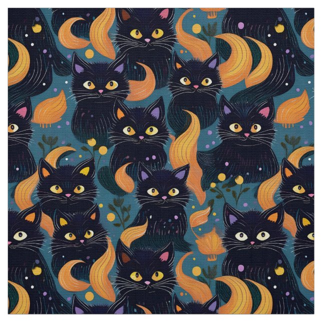 Tecido bonito de gatos pretos do Halloween (Modelo)