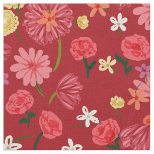 Tecido Bonito Padrão das Flores de Petite no Vermelho Bor