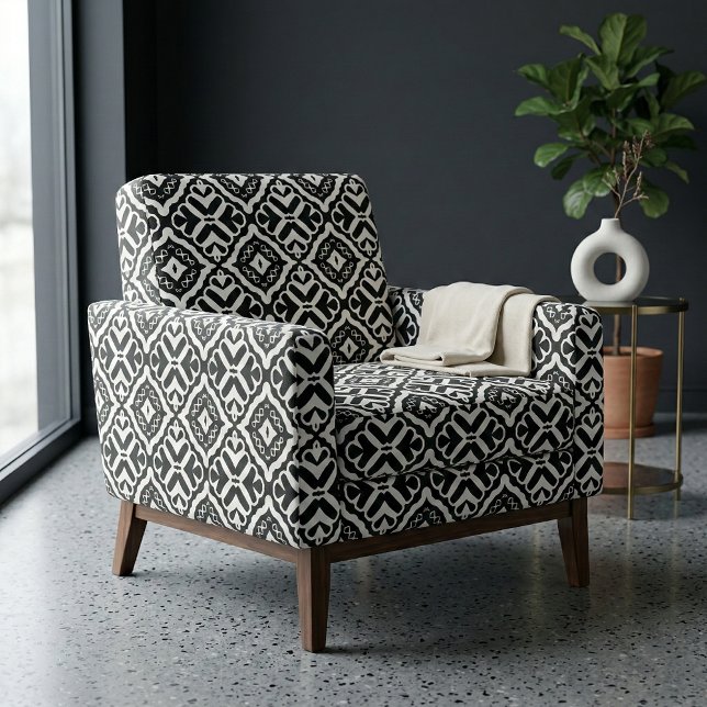 Tecido Bonito padrão geométrico preto e branco Elegante (Criador carregado)