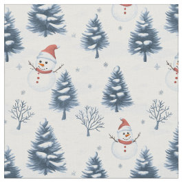 Tecido Bonito Snowman E Árvores Neves