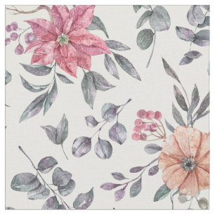 Tecido Bonito Watercolor Poinsettias e Eucalyptus 
