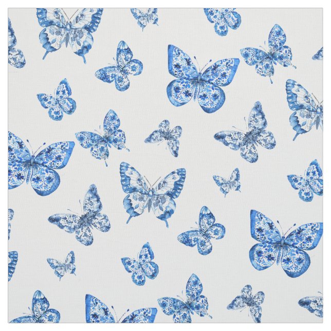 Tecido Borboleta Branca Chinoiserie Azul (Modelo)