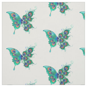 Tecido Borboleta com Penas de Pavão Verde