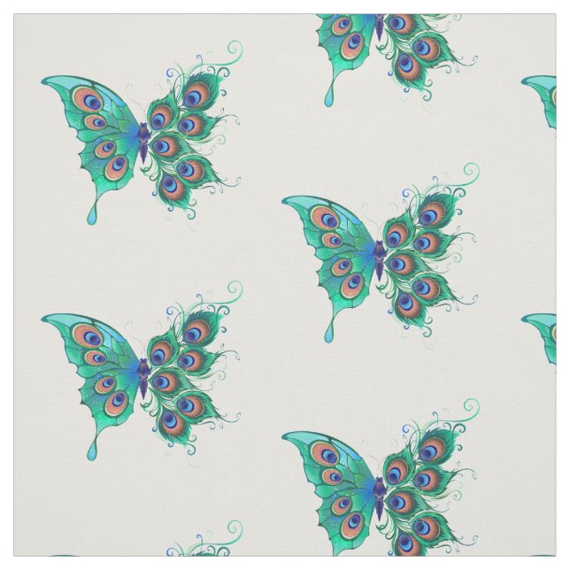 Tecido Borboleta com Penas de Pavão Verde (Modelo)