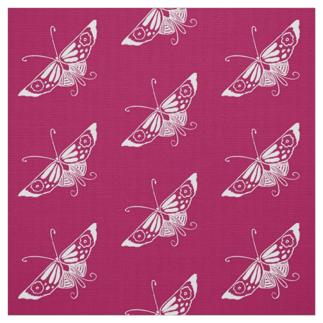 Tecido Borboleta Deco Estilizada, Magenta (Modelo)