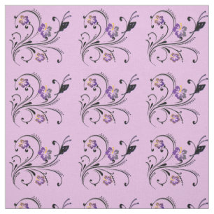 Tecido Borboleta e flores