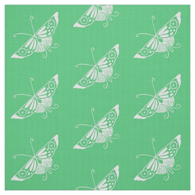 Tecido Borboleta estilizado de Deco, verde da hortelã (Modelo)
