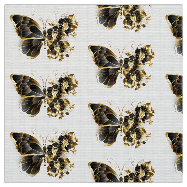 Tecido Borboleta Flor de Ouro com Orquídea Preta (Modelo)