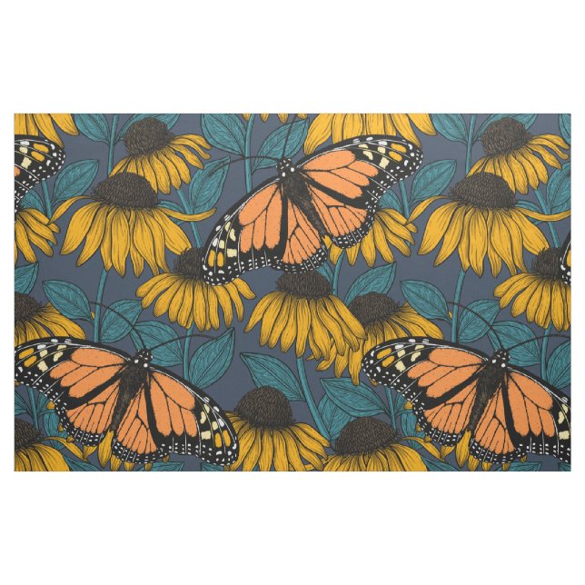 Tecido Borboleta-monarca em compositores amarelos (Fat Quarter)