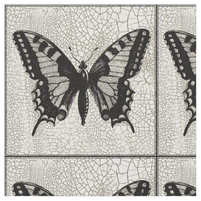 Tecido Borboleta Preta e Branca em Fundo Crachado (Detalhe)