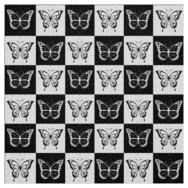 Tecido Borboleta Preta E Branca Verificada (Modelo)