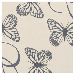 Tecido Borboletas Azuis Escuras e Padrão de Monograma Per