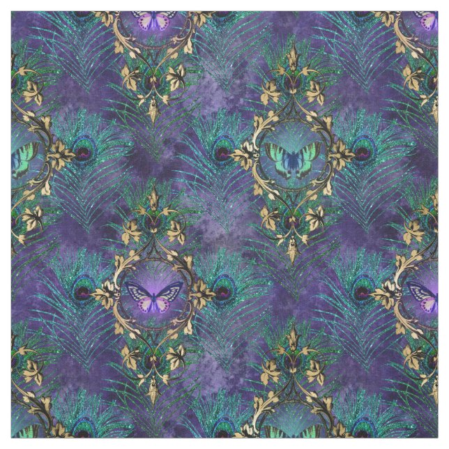 Tecido Borboletas com moldura e penas de peacock (Modelo)