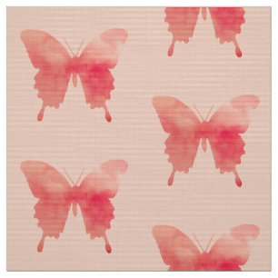 Tecido Borboletas de Aquarela - Coral e Pêssego