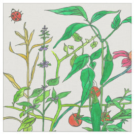 Tecido Borboletas de legumes de jardim Ladybug