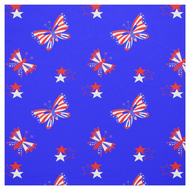 Tecido Borboletas e estrelas patrióticas (Modelo)