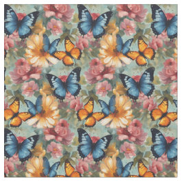Tecido Borboletas e flores imperialistas