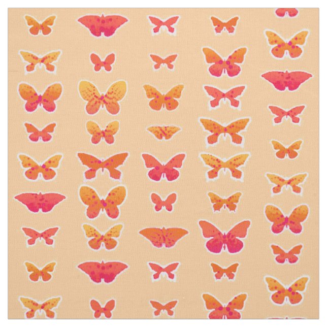 Tecido Borboletas, laranja mole, rosa-coral, ouro (Modelo)