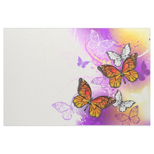 Tecido Borboletas Monarcas em Fundo Roxo (Jarda)